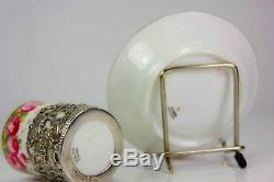 Antique Cauldon China Demi Tasse Cup And Saucer Chester Silver Art Nouveau 1903