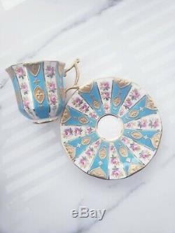 Antique Cauldon Turquoise and floral Demitasse Cup & Saucer