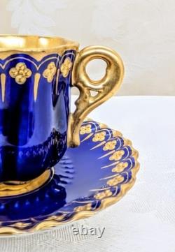 Antique Coalport 1875 81 Cobalt Heavy 24k Gold Demitasse Cup Saucer Late 1800s