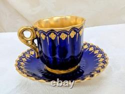 Antique Coalport 1875 81 Cobalt Heavy 24k Gold Demitasse Cup Saucer Late 1800s