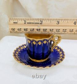 Antique Coalport 1875 81 Cobalt Heavy 24k Gold Demitasse Cup Saucer Late 1800s