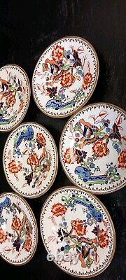 Antique Coalport 5 Demitasse Cups & 6 Saucers Kakiemon Tiger Dragon Pattern RARE