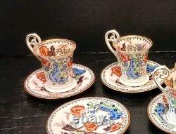 Antique Coalport 5 Demitasse Cups & 6 Saucers Kakiemon Tiger Dragon Pattern RARE