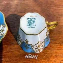Antique Coalport China Gold and Turquoise Demitasse Cup and Saucer
