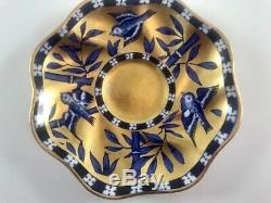 Antique Coalport Cobalt Blue Gilt Birds Bamboo Demitasse Cup & Saucer