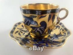 Antique Coalport Cobalt Blue Gilt Birds Bamboo Demitasse Cup & Saucer