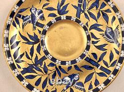 Antique Coalport Demitasse Cup & Saucer, Blue Birds & Bamboo, Gilded