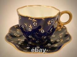 Antique Coalport Demitasse Cup & Saucer, Enameled Jewels