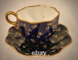 Antique Coalport Demitasse Cup & Saucer, Enameled Jewels