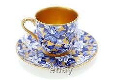 Antique Coalport Demitasse Cup Saucer Floral Flower Cobalt Blue Gilded Gold
