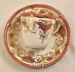 Antique Coalport Demitasse Cup & Saucer, Pink & Gold, Rococo Style