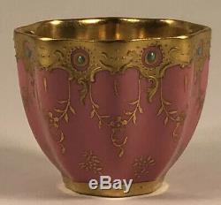 Antique Coalport Demitasse Cup & Saucer Pink Raised Gold Jeweled