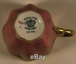 Antique Coalport Demitasse Cup & Saucer Pink Raised Gold Jeweled