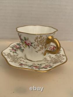 Antique Coalport Demitasse Cup & Saucer, Roses and heavily Gilded handle & Trim