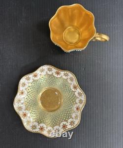 Antique Coalport England Heavy Gold Jeweled Demitasse and Saucer Set