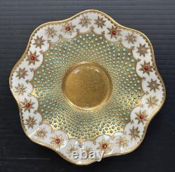 Antique Coalport England Heavy Gold Jeweled Demitasse and Saucer Set