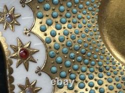 Antique Coalport England Heavy Gold Jeweled Demitasse and Saucer Set