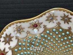 Antique Coalport England Heavy Gold Jeweled Demitasse and Saucer Set
