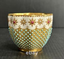 Antique Coalport England Heavy Gold Jeweled Demitasse and Saucer Set