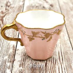 Antique Coalport England Jeweled Gold Demitasse Cup Saucer Set Pink Gold White