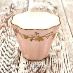 Antique Coalport England Jeweled Gold Demitasse Cup Saucer Set Pink Gold White