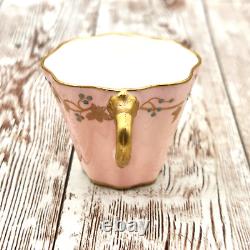 Antique Coalport England Jeweled Gold Demitasse Cup Saucer Set Pink Gold White