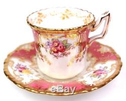 Antique Coalport Fine Porcelain Batwing Pink Demi Tasse Cup and Saucer