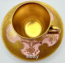 Antique Coalport For Tiffany Pink Encrusted Gold Demitasse Cup & Saucer Teacup