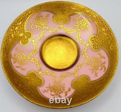 Antique Coalport For Tiffany Pink Encrusted Gold Demitasse Cup & Saucer Teacup