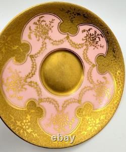 Antique Coalport For Tiffany Pink Encrusted Gold Demitasse Cup & Saucer Teacup