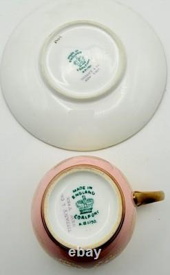 Antique Coalport For Tiffany Pink Encrusted Gold Demitasse Cup & Saucer Teacup