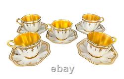 Antique Coalport Gold & White Demitasse Cups & Saucers Set 0f 6 Ovington Bros