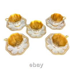 Antique Coalport Gold & White Demitasse Cups & Saucers Set 0f 6 Ovington Bros