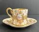Antique Coalport Hp Landscape Gold Encrusted Jeweled Demitasse And Saucer Set