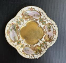 Antique Coalport HP Landscape Gold Encrusted Jeweled Demitasse and Saucer Set