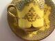 Antique Coalport Jeweled Yellow Turquoise Blue And Gold Demitasse Cup & Saucer