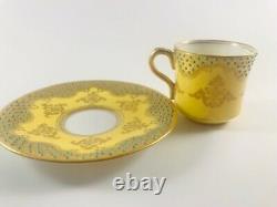 Antique Coalport Jeweled Yellow Turquoise Blue and Gold Demitasse Cup & Saucer