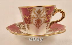 Antique Coalport Miniature Demitasse Cup & Saucer, Pink, Richly Gilded