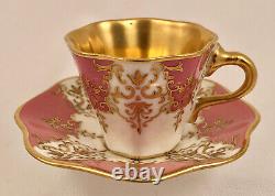 Antique Coalport Miniature Demitasse Cup & Saucer, Pink, Richly Gilded