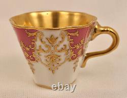 Antique Coalport Miniature Demitasse Cup & Saucer, Pink, Richly Gilded