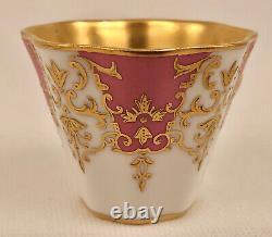 Antique Coalport Miniature Demitasse Cup & Saucer, Pink, Richly Gilded