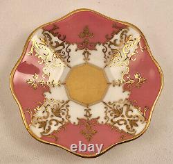 Antique Coalport Miniature Demitasse Cup & Saucer, Pink, Richly Gilded