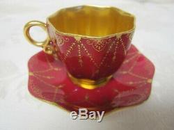 Antique Coalport Petite Tiny Gilded Burgundy Demitasse Cup Saucer Set Ad1750