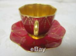 Antique Coalport Petite Tiny Gilded Burgundy Demitasse Cup Saucer Set Ad1750