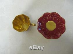 Antique Coalport Petite Tiny Gilded Burgundy Demitasse Cup Saucer Set Ad1750