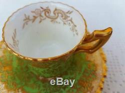 Antique Coalport Richly raised gold Green Demitasse cup & saucer
