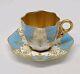 Antique Coalport Turquoise Blue Gold Gilt Jeweled Demitasse Cup & Saucer