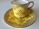 Antique Coalport Yellow Gold And Turquoise Blue Jeweled Demitasse Cup And Saucer