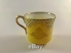Antique Coalport Yellow Gold and Turquoise Blue Jeweled Demitasse Cup and Saucer