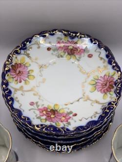 Antique Cobalt Blue Hand Painted Florals Thin Porcelain 9 Demitasse Cups/Saucers Antique Cobalt Blue Hand Painted Florals Thin Porcelain 9 Demitasse Cups/Saucers